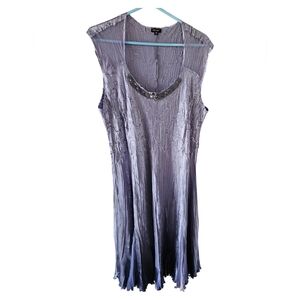 Komarov 3X Plus Size Violet Indigo Ombre Crinkle Maxi/Mid Gown Beaded V-Neck EXC